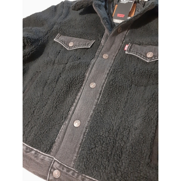 💎NWT Levi's Black Sherpa Ex-Boyfriend Trucker Jacket - Picture 5 of 12